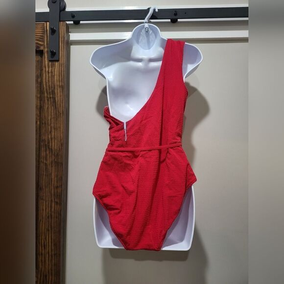 Sea Level Swim Messina One-Shoulder Tie Waist One-Piece Swimsuit NWOT sz 12 Red - Picture 4 of 5